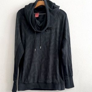 NIKE Black Patterned Pockets Drawstring Scuba Hoodie Sweatshirt Size M